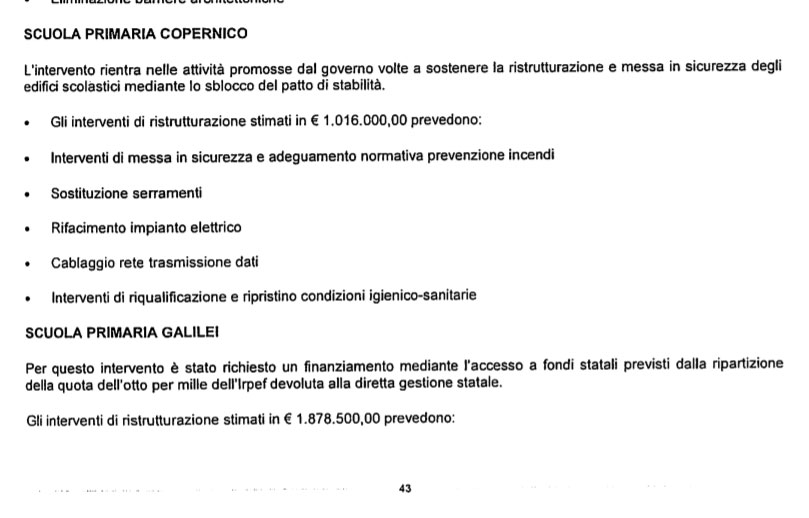 DUP 2016, nel successivo DUP 2017 scompare la voce Scuola Copernico